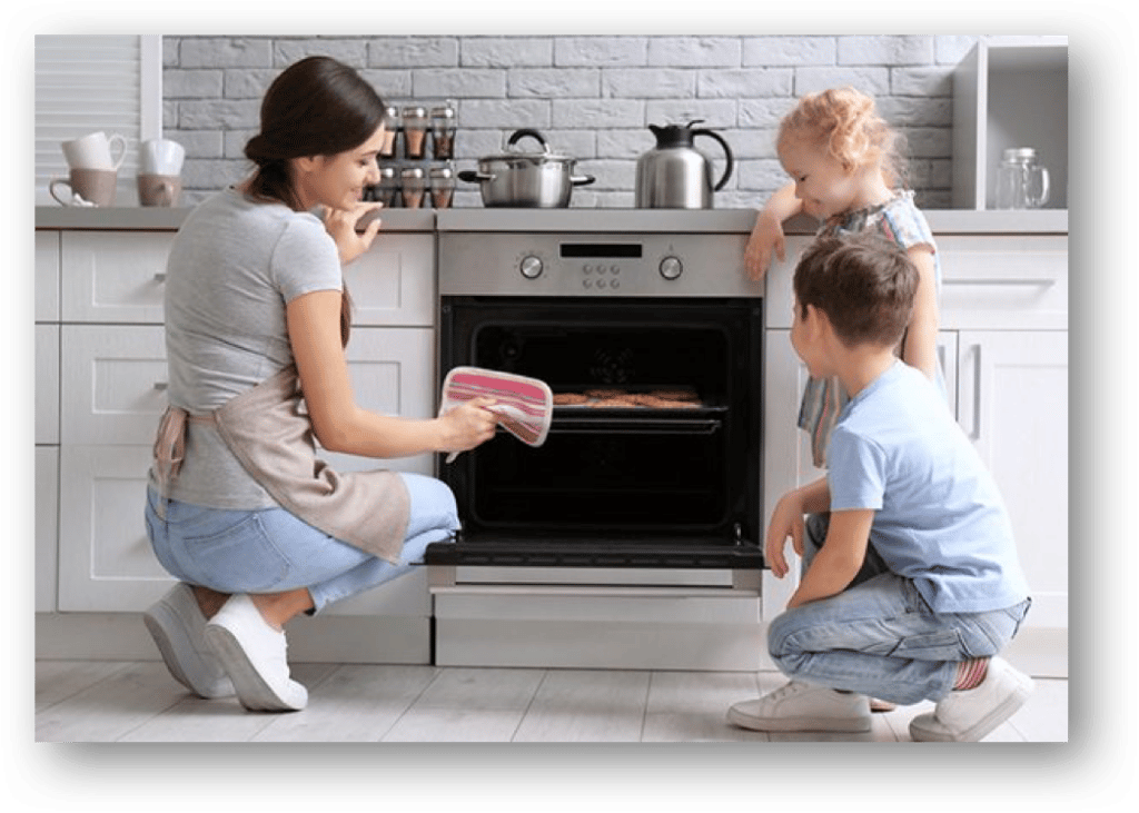 Oven with Woman and Kids
